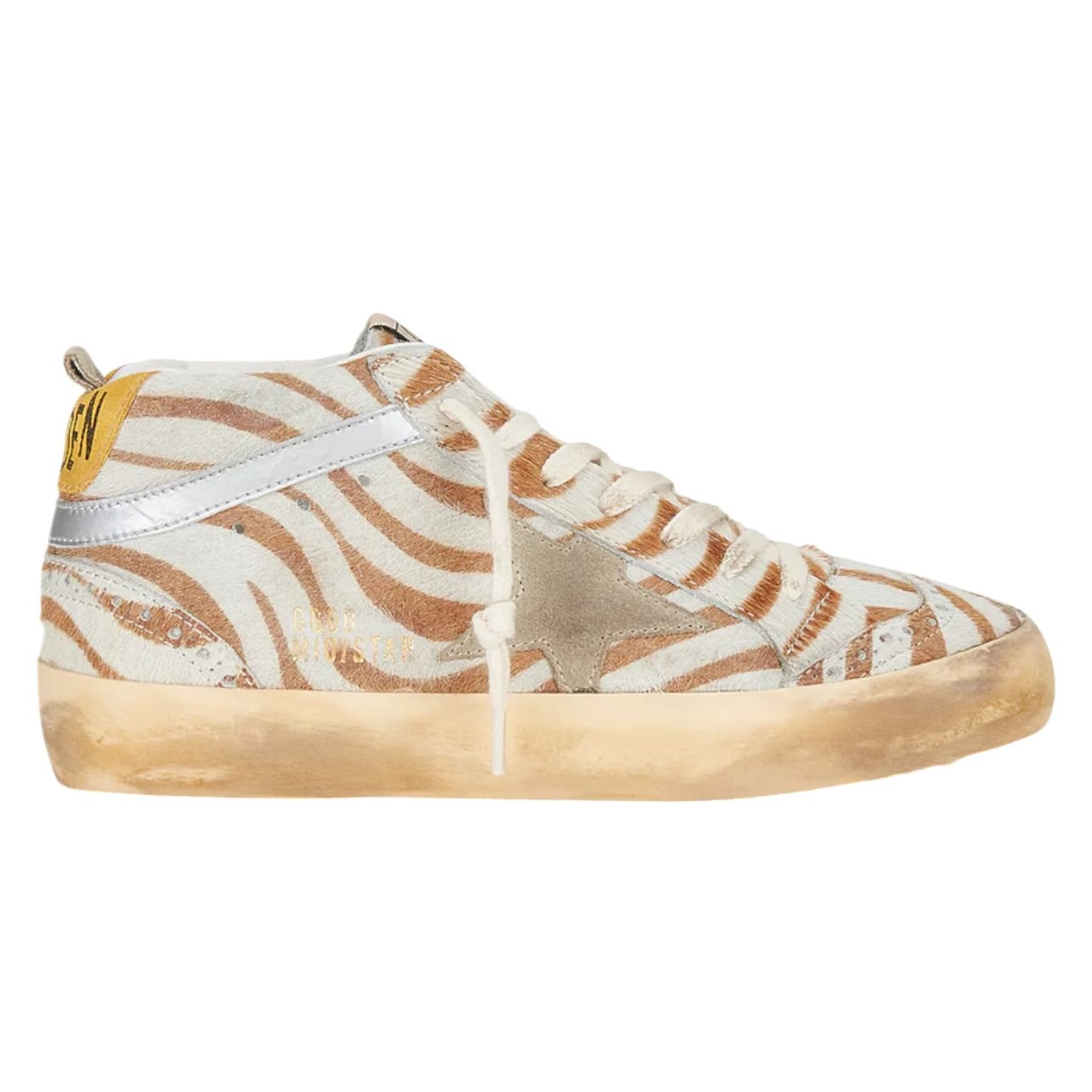 Golden Goose mid ankle sneaker with beige and honey zebra print in pony hair