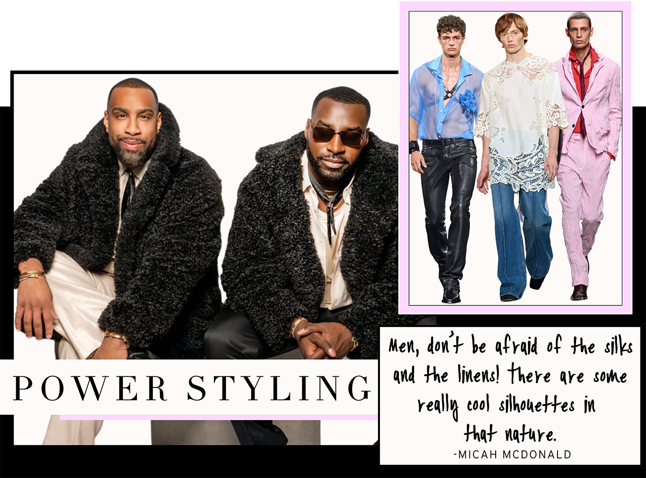 Portrait of fashion stylists, Wayman Bannerman and Micah McDonald with matching black fur coats