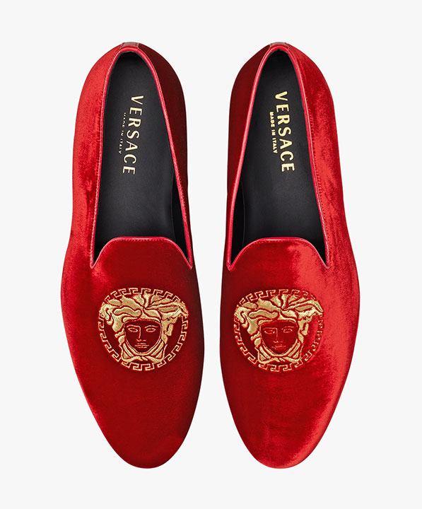 Red velvet versace loafers discount