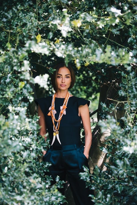 Herrera wearing necklaces by India Hicks.