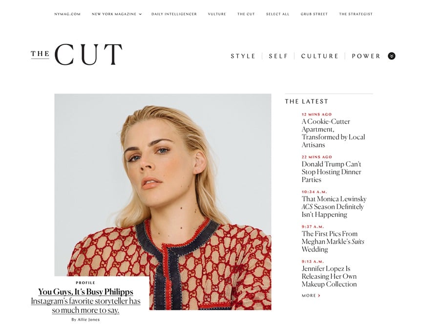 Snapshot from The Cut's online homepage.