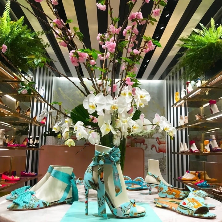 Aquazzura's de Gournay capsule collection inside the Bal Harbour boutique.