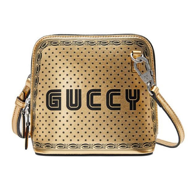 The GUCCY mini shoulder bag is a subtler take on the brand’s more whimsical logomania designs, so why not go for gold in Gucci?