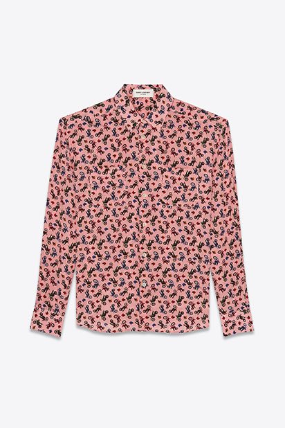 Saint Laurent - Shirt in Pink Silk with Motorcycle print.