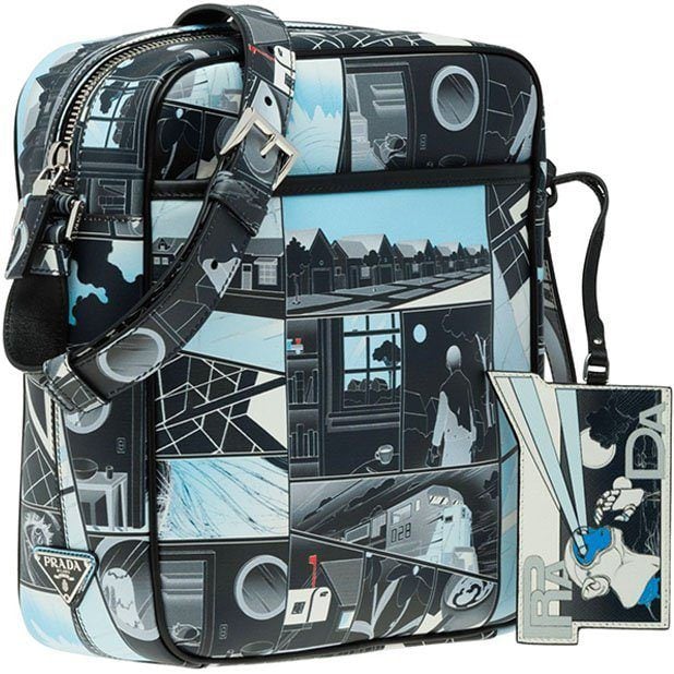 Printed leather messenger bag