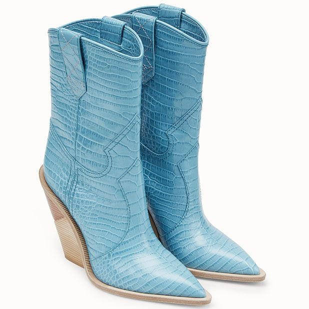 Pale blue leather ankle boots.