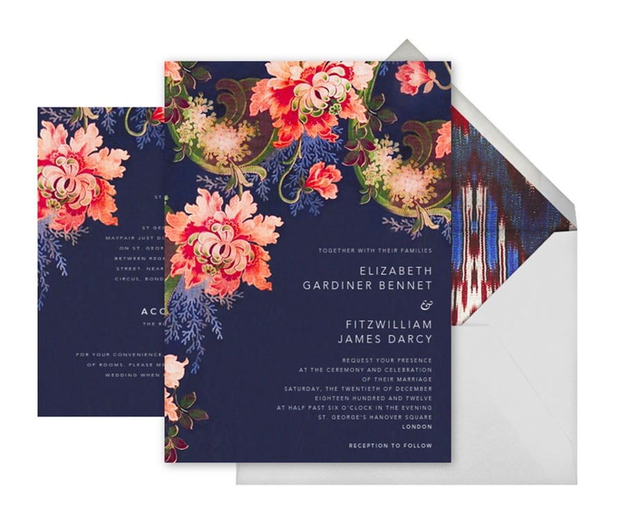 Rose Floral Ikat Wedding Invitations by Oscar de la Renta