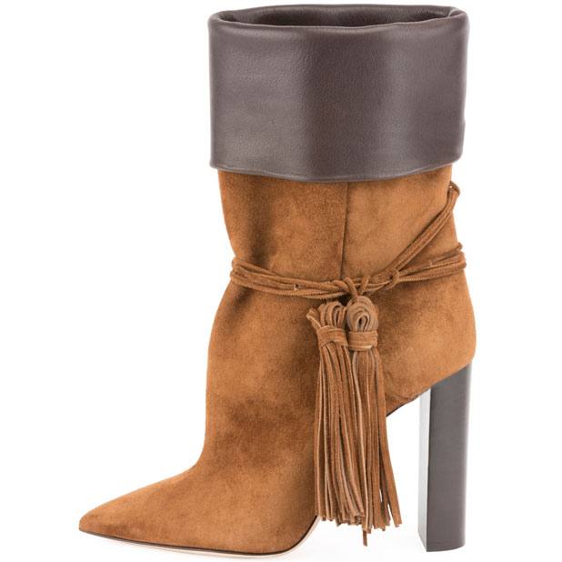 Suede boot with contrast leather