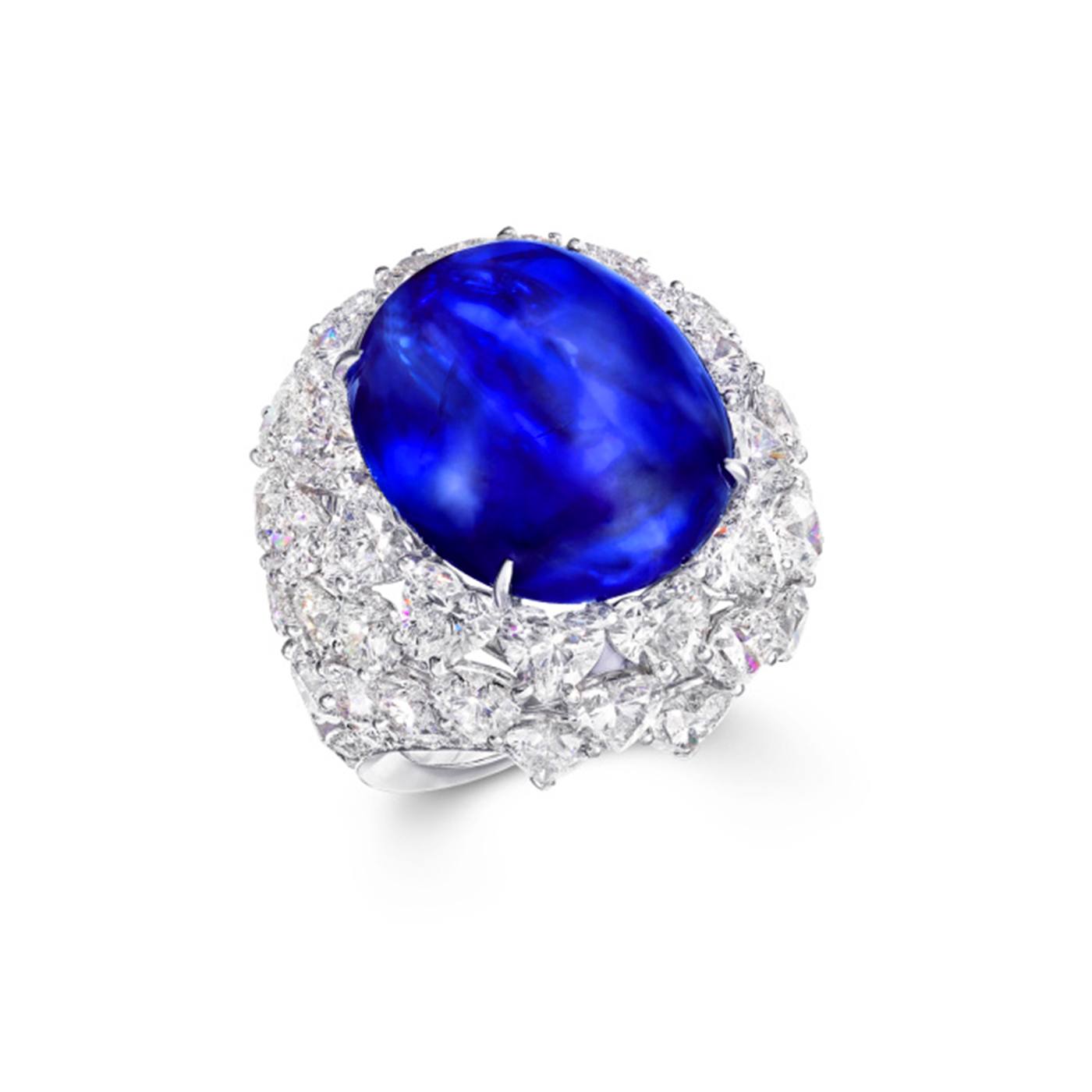 Sapphire Cabochon and Diamond Ring.