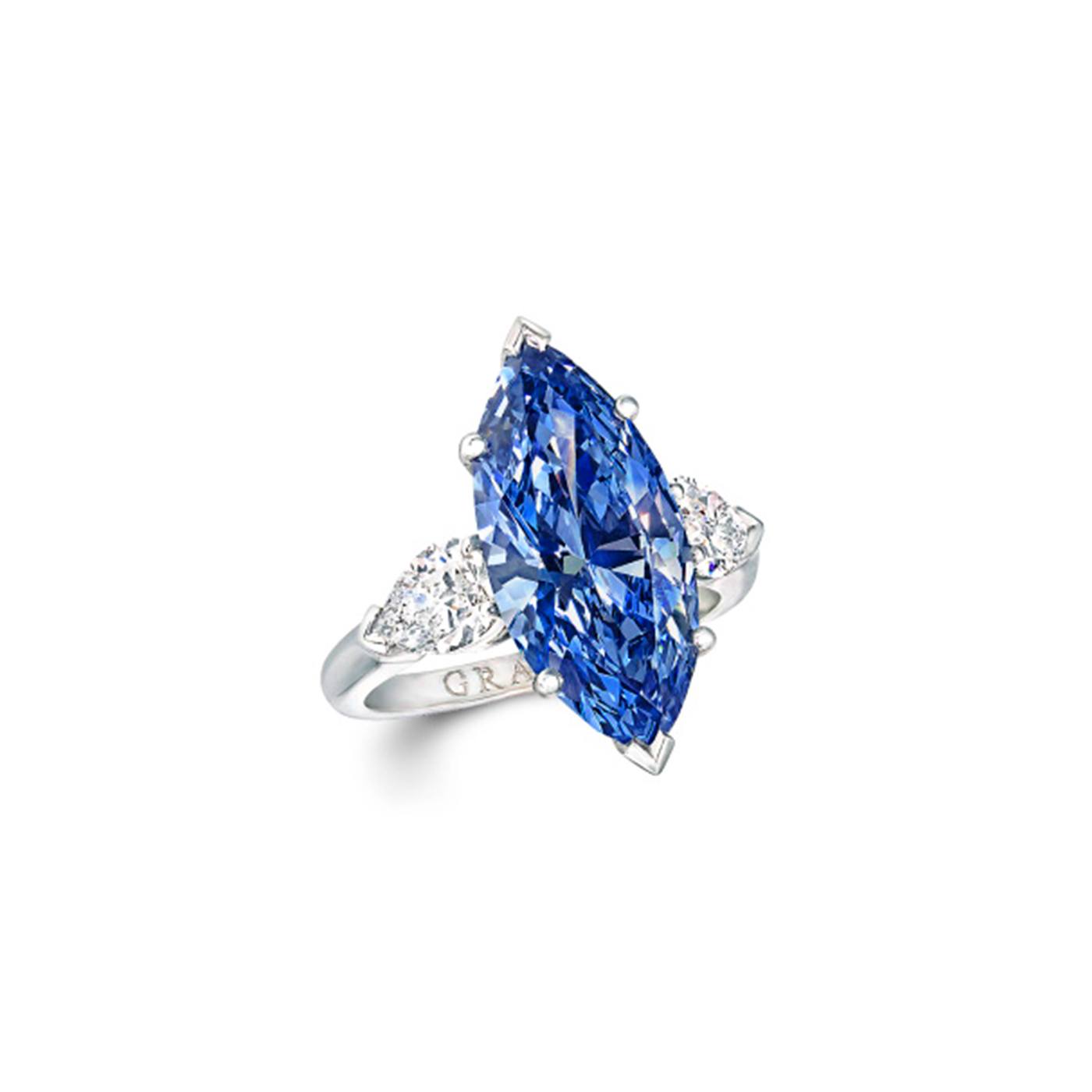 Marquise Cut Blue Diamond Ring.