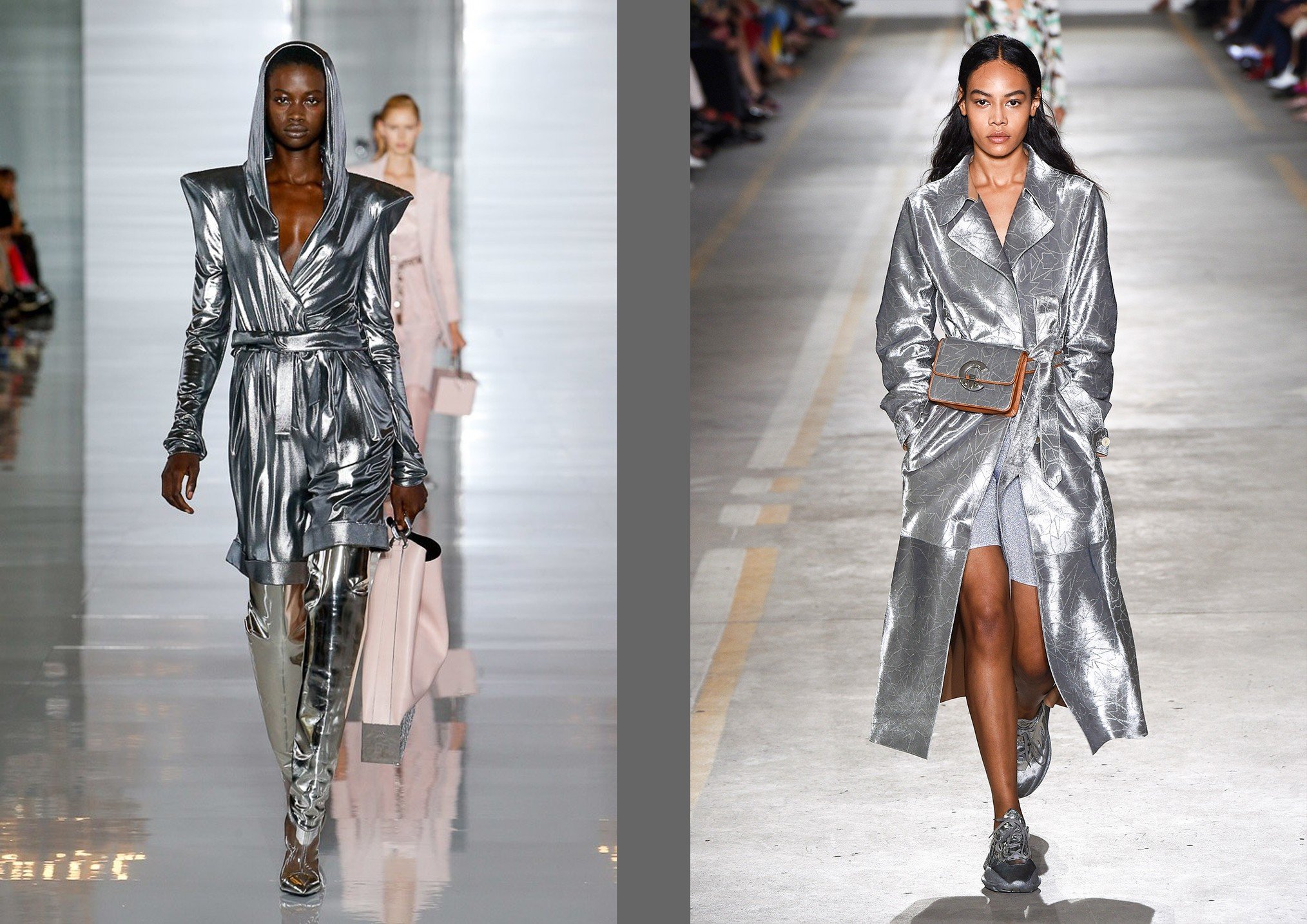 spring 2019 metallic trend featuring balmain and roberto cavalli