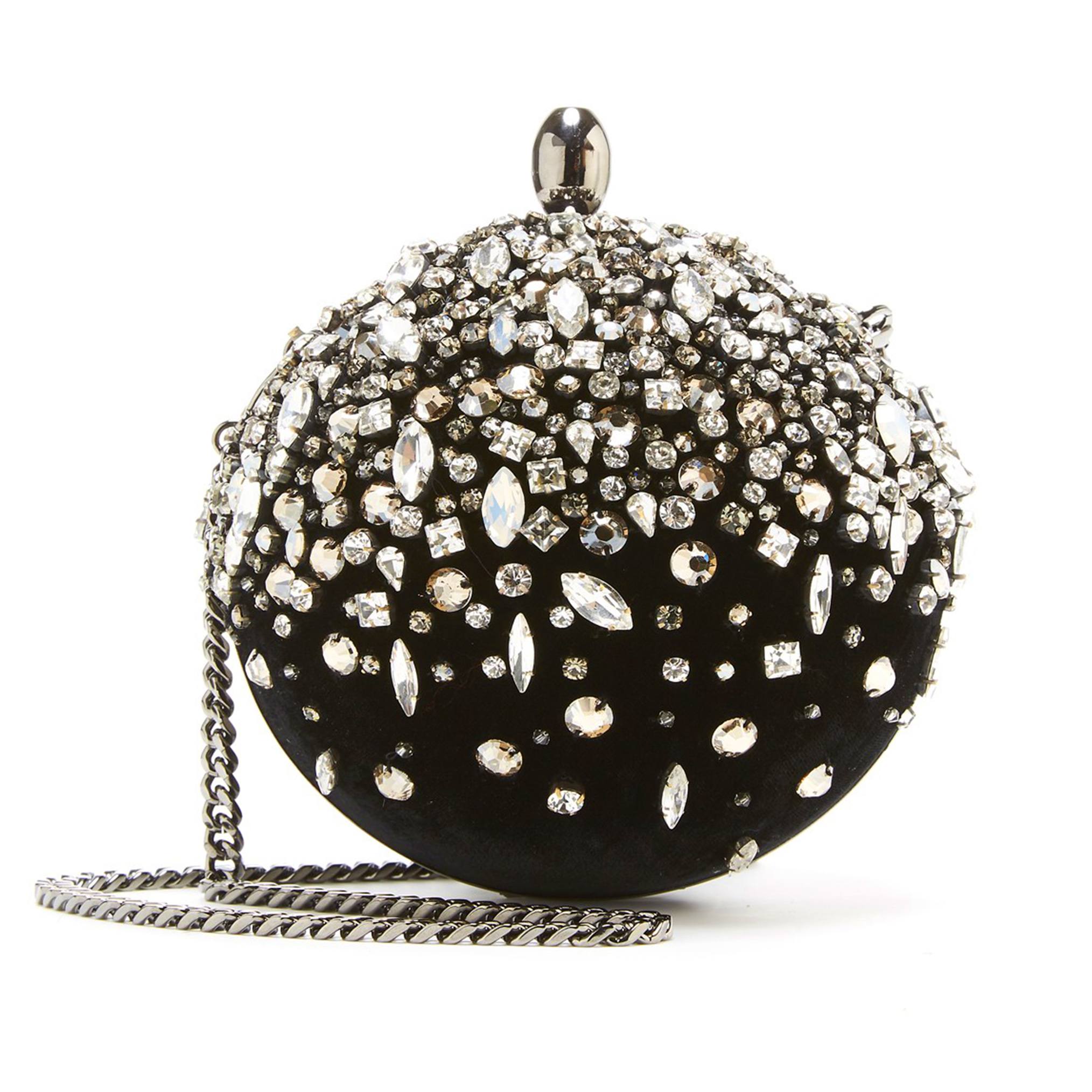 black velvet and crystal rounded bag with diamonds by oscar de la renta