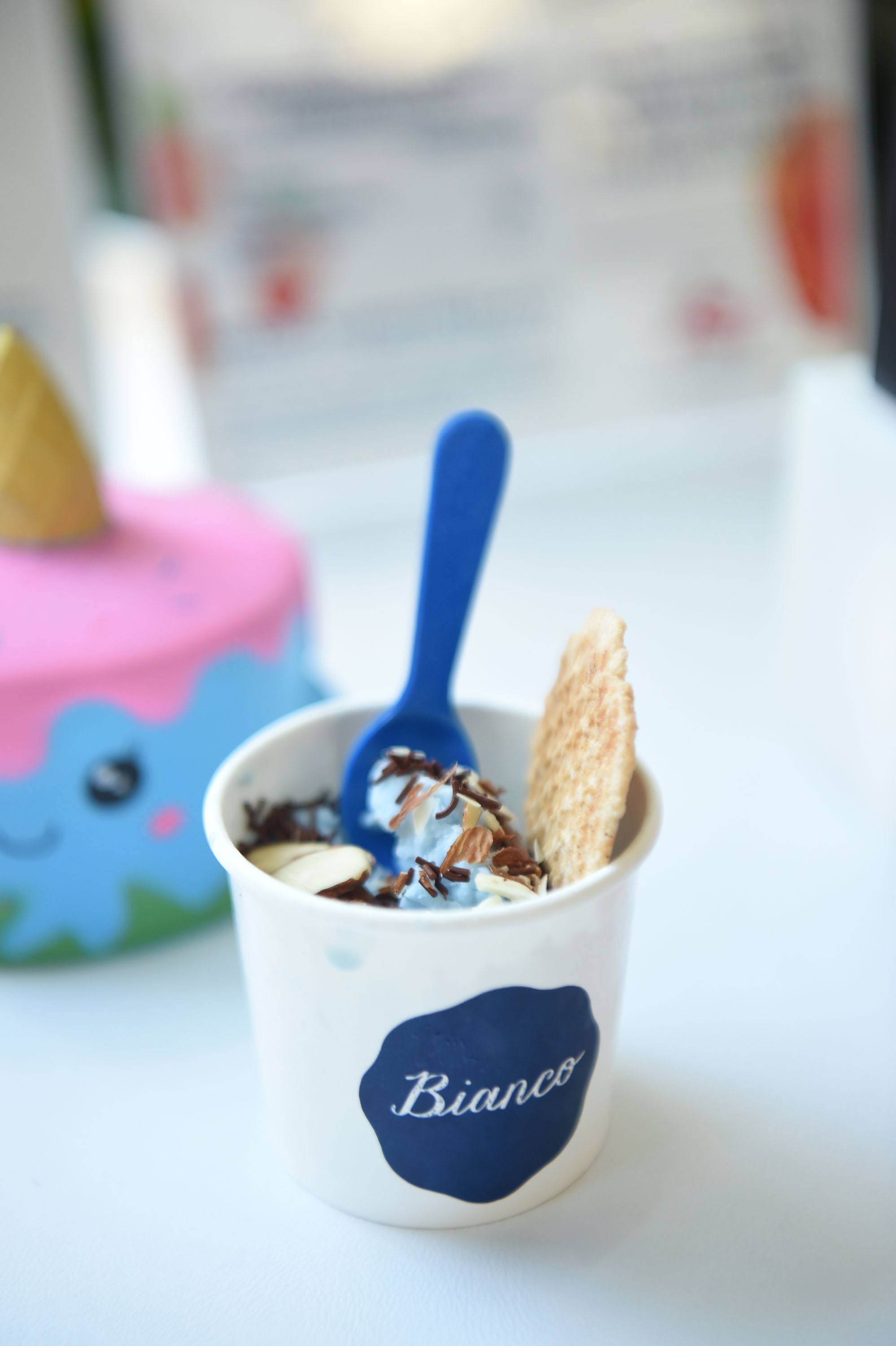 Bianco Gelato served their Organic Blue Milk and Oreo Cookies Gelato