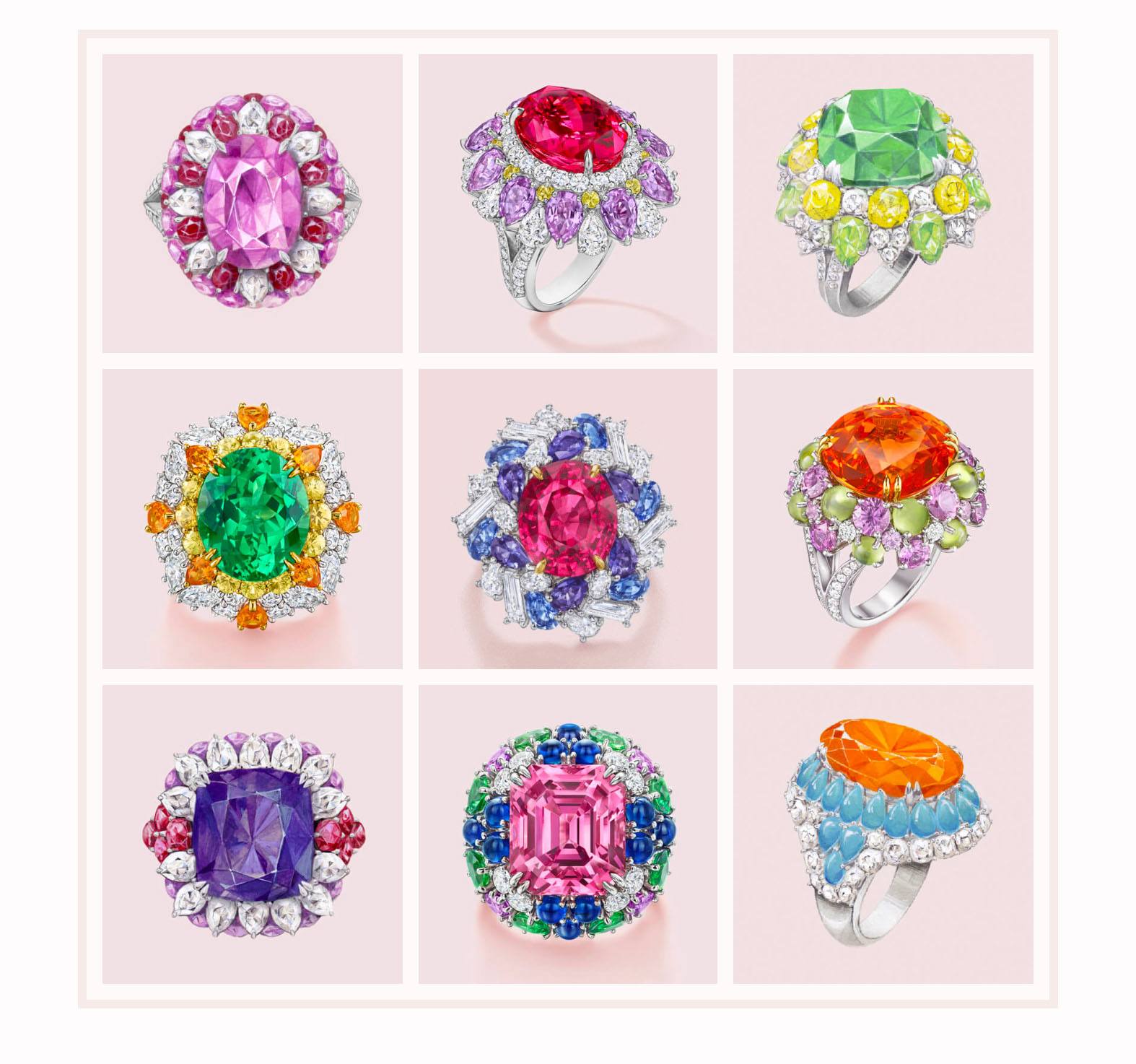 Nine limited edition Harry Winston rings from the Candy Collection