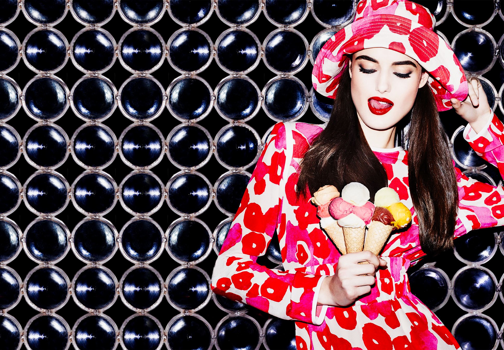 Model enjoying the ice cream we love festival at bal harbour shops