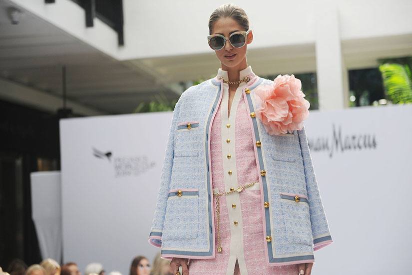 Model walking runway in Neiman Marcus Resort/Spring 2019 collection