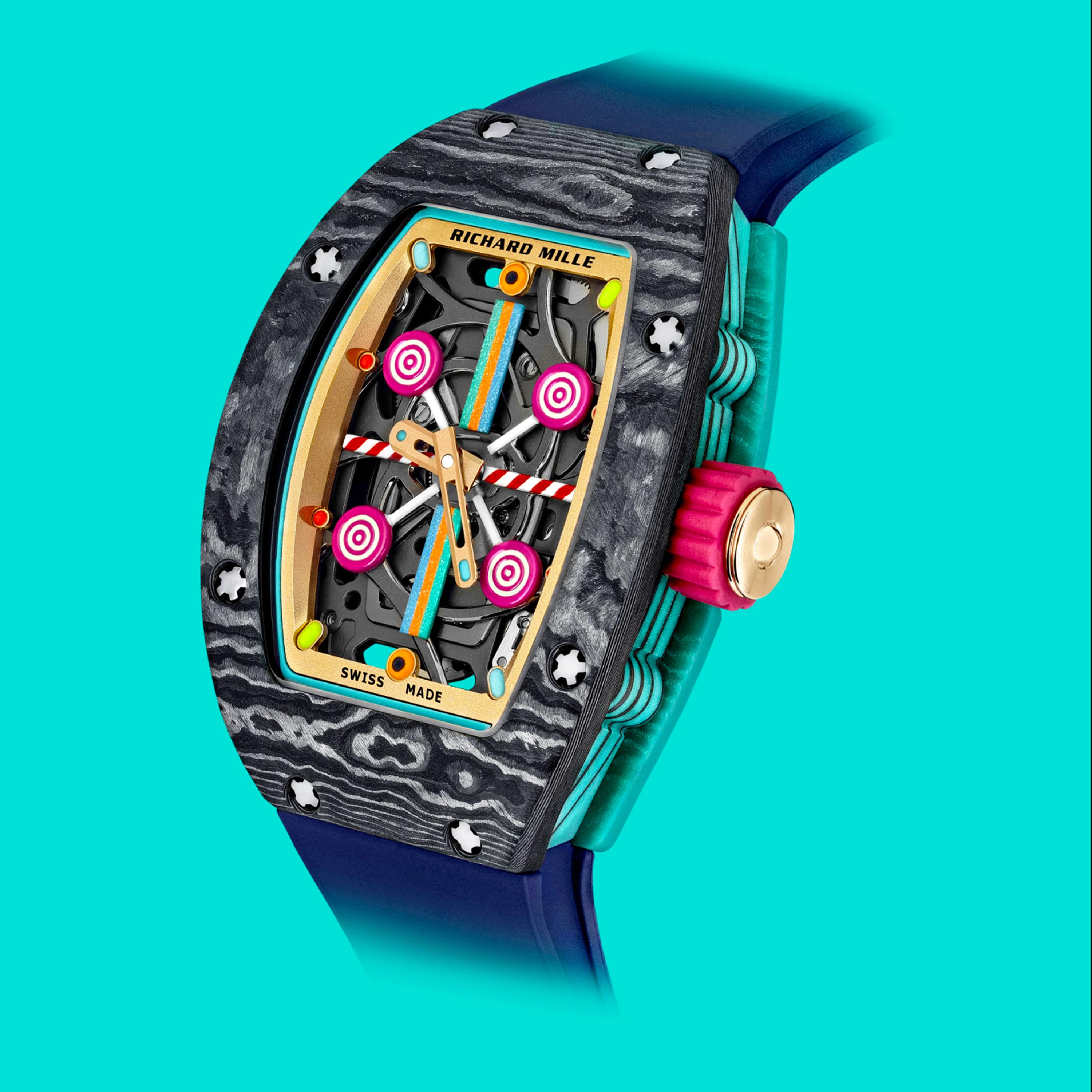 Richard Mille Bonbon Collection featuring the multi-colored RM 07-01 Automatic Myrtille timepiece