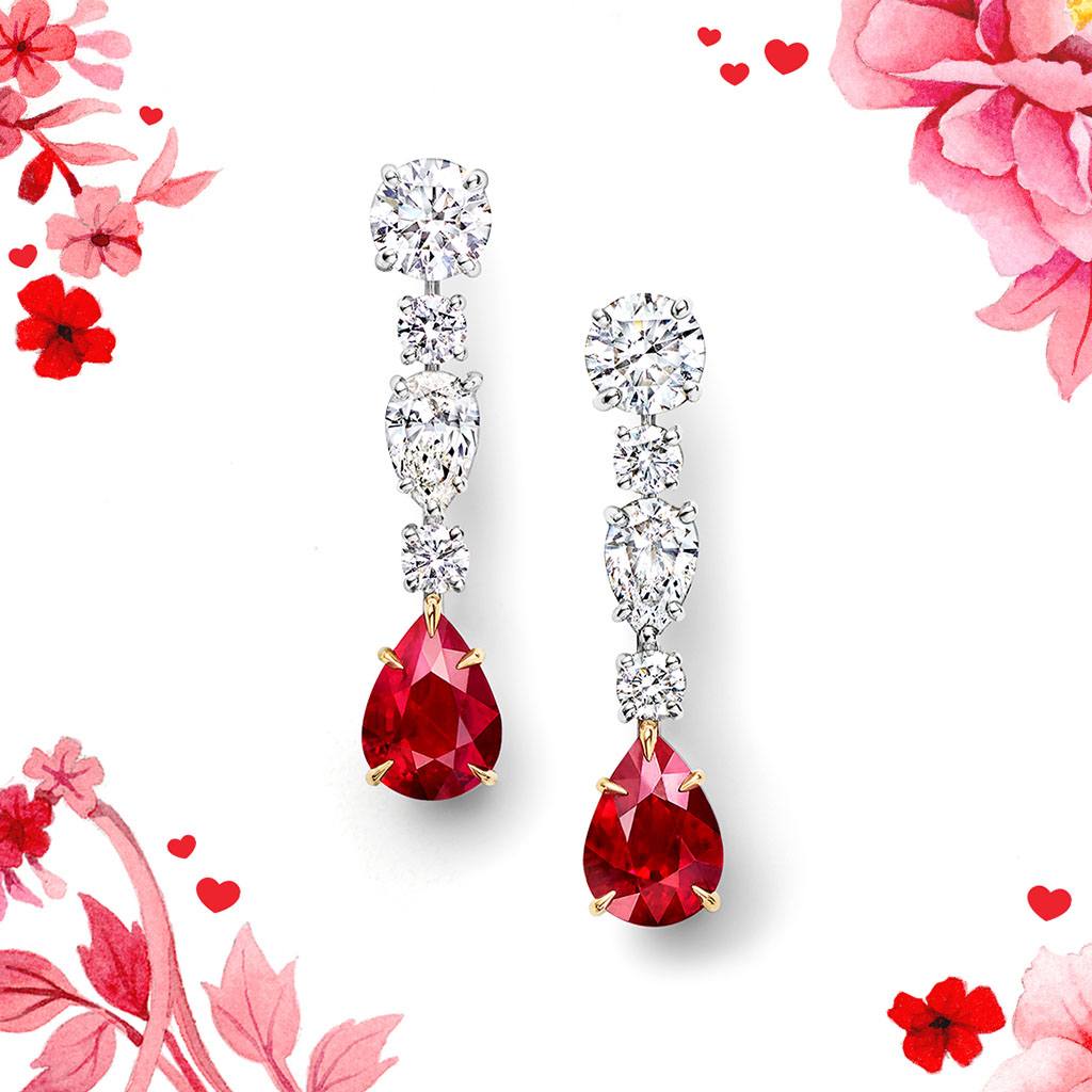 Ruby and Diamond Drop Earrings