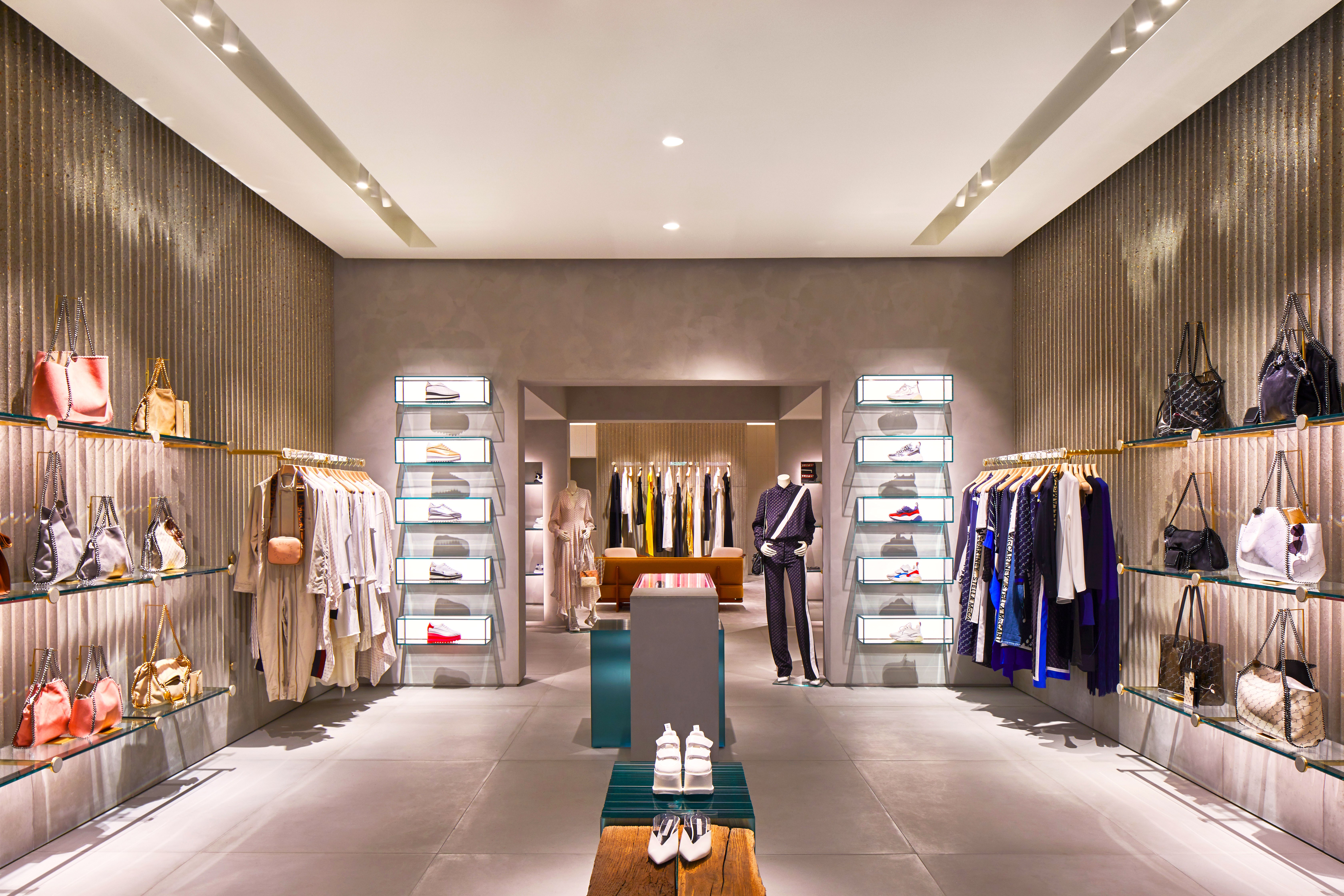 Inside the newly redesigned Stella McCartney Bal Harbour boutique featuring women's, men's and children's ready-to-wear and accessories