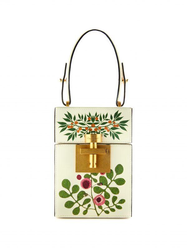 Oscar de la Renta leaf-embroidered white and gold alibi handbag