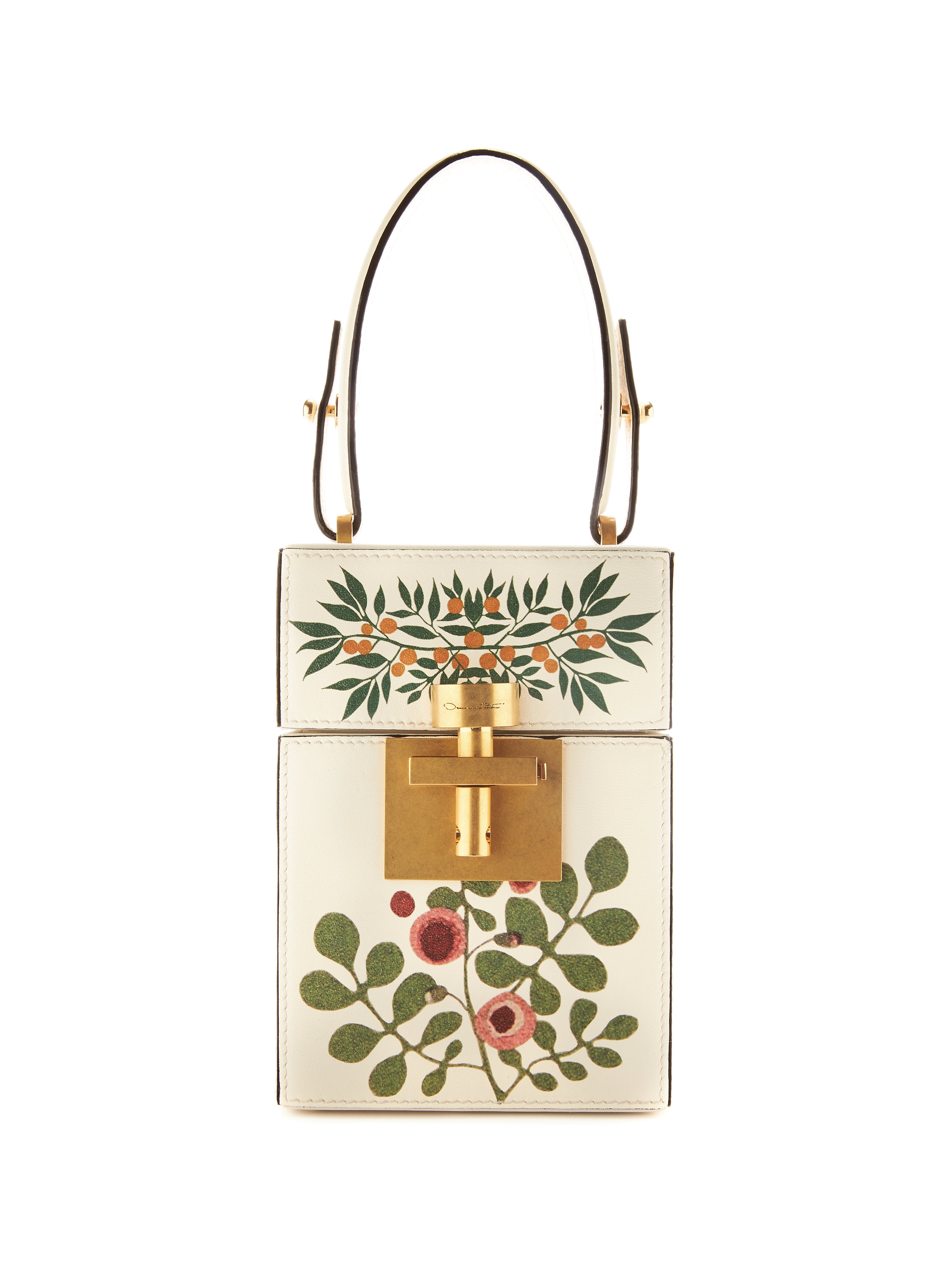 Oscar de la Renta leaf-embroidered white and gold Alibi handbag
