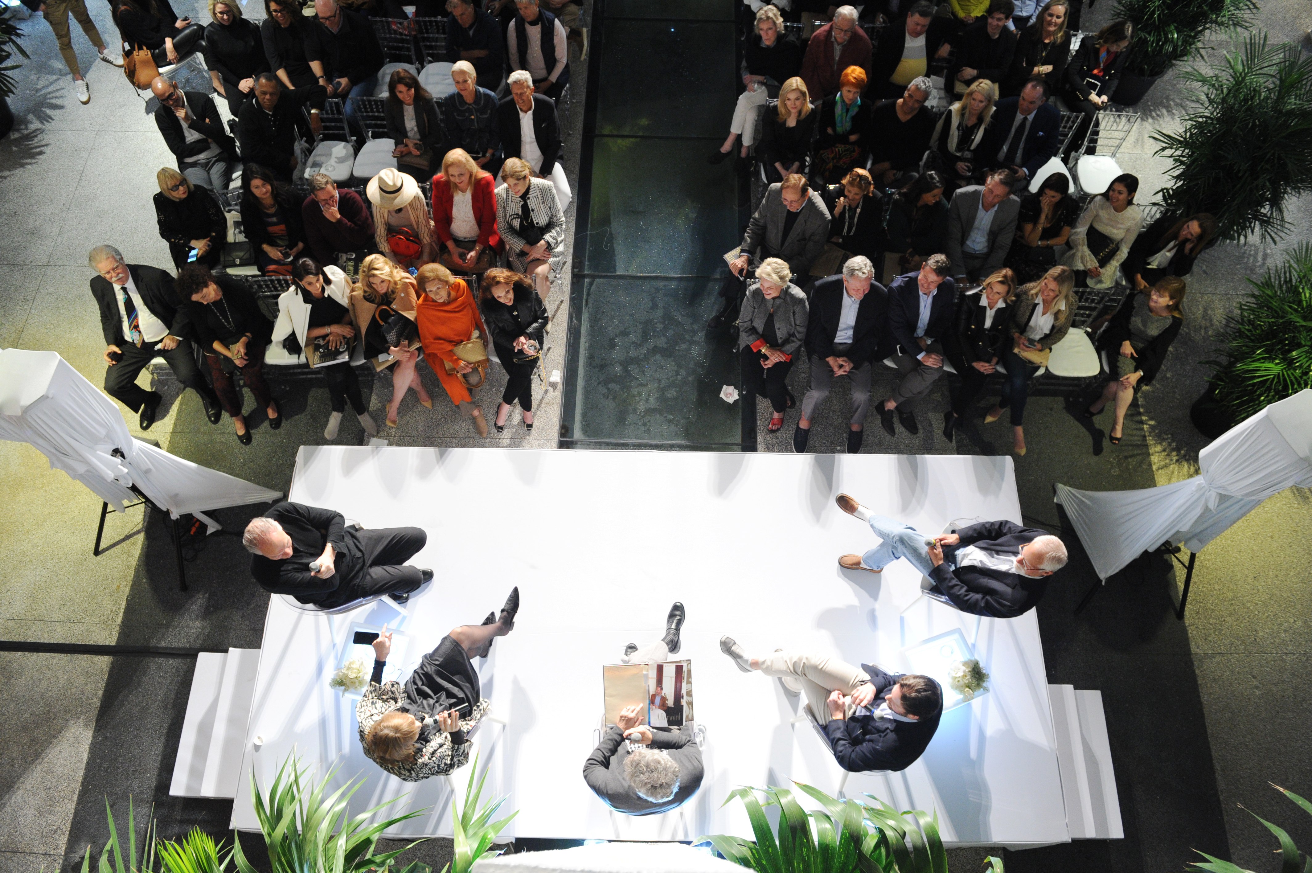 Overhead of Speaking Panel at the Theater of Shopping book launch