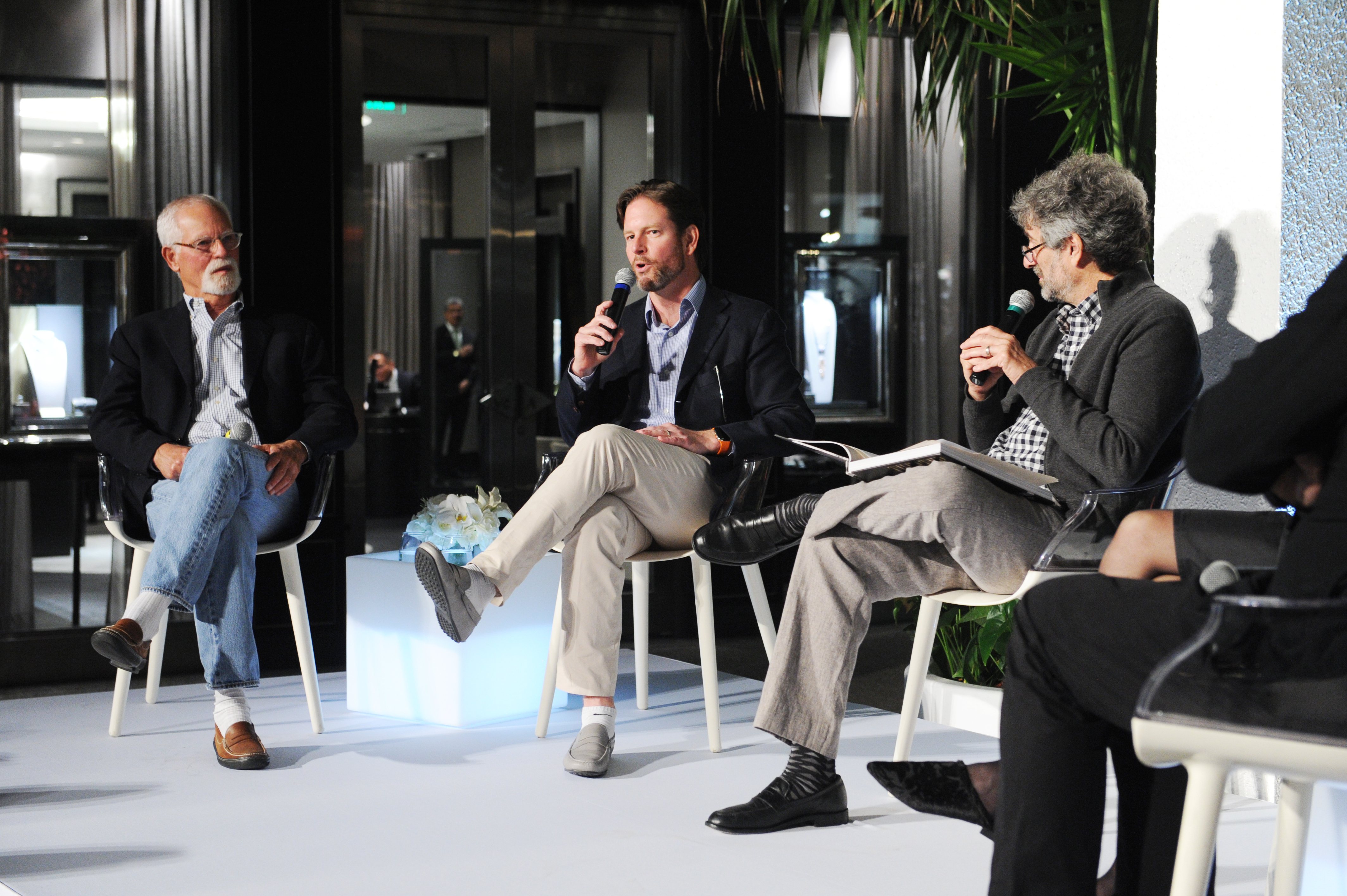 Theater of Shopping Speaking Panel, Matthew Whitman Lazenby answering questions from Mitchell Kaplan of Books & Books Bal Harbour