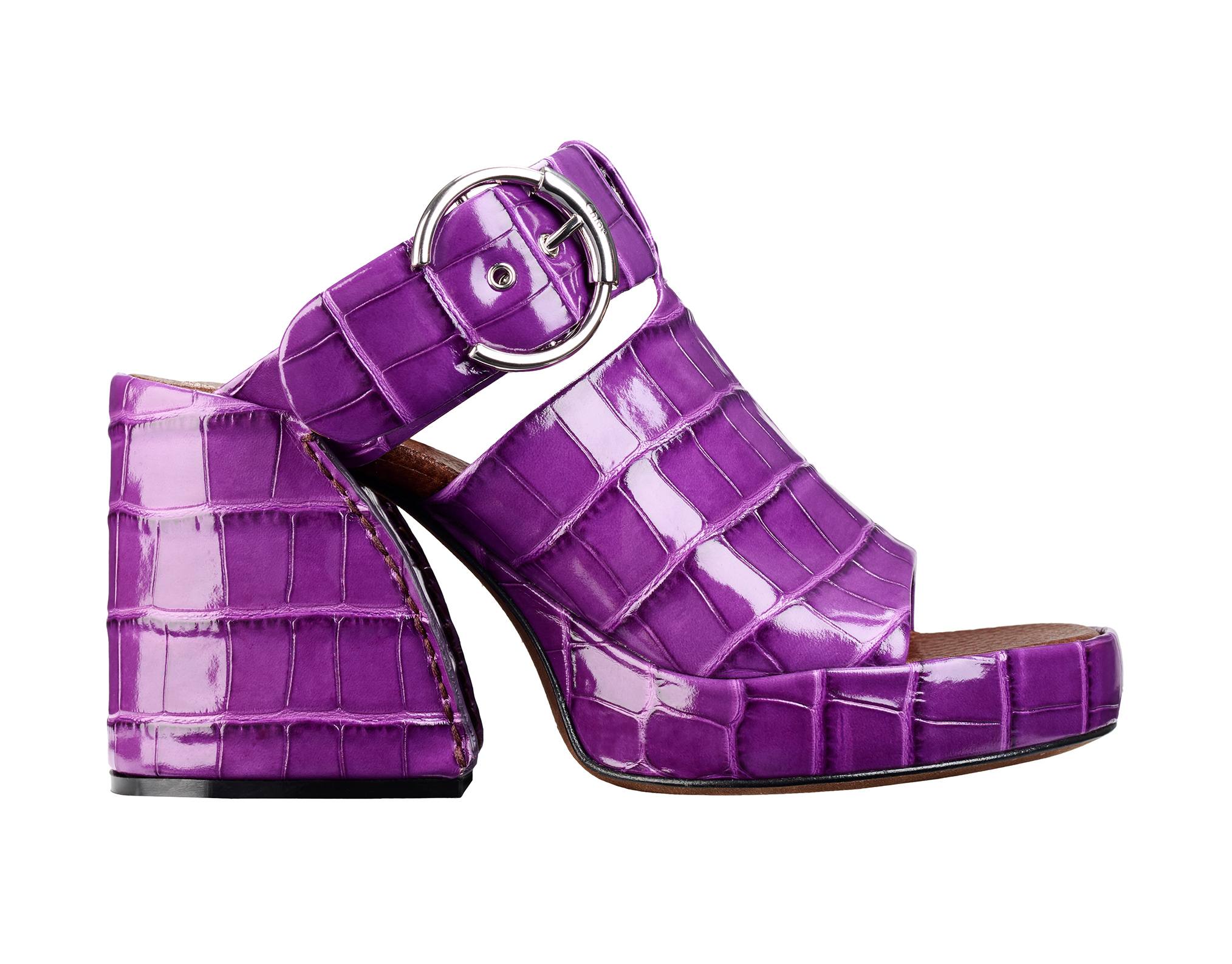 Purple Chloé croc-embossed chunky Wave mules