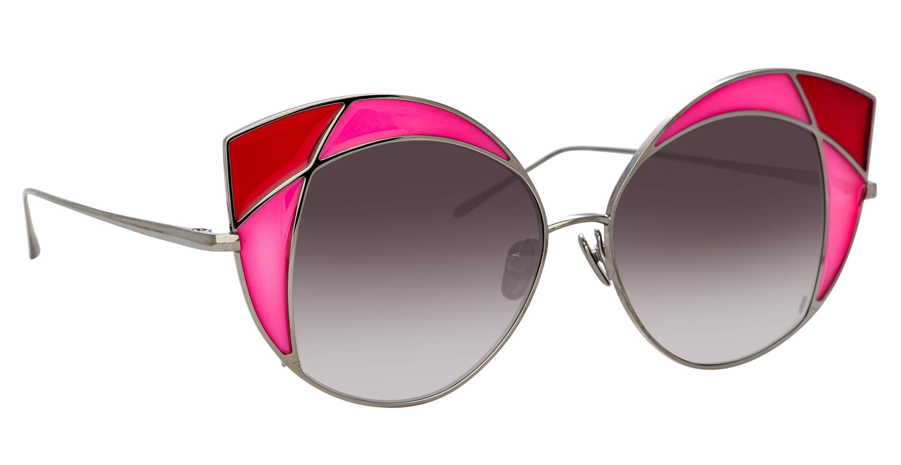 Cat eyes sunglasses with two-tone 'stained glass' corners by Linda Farrow