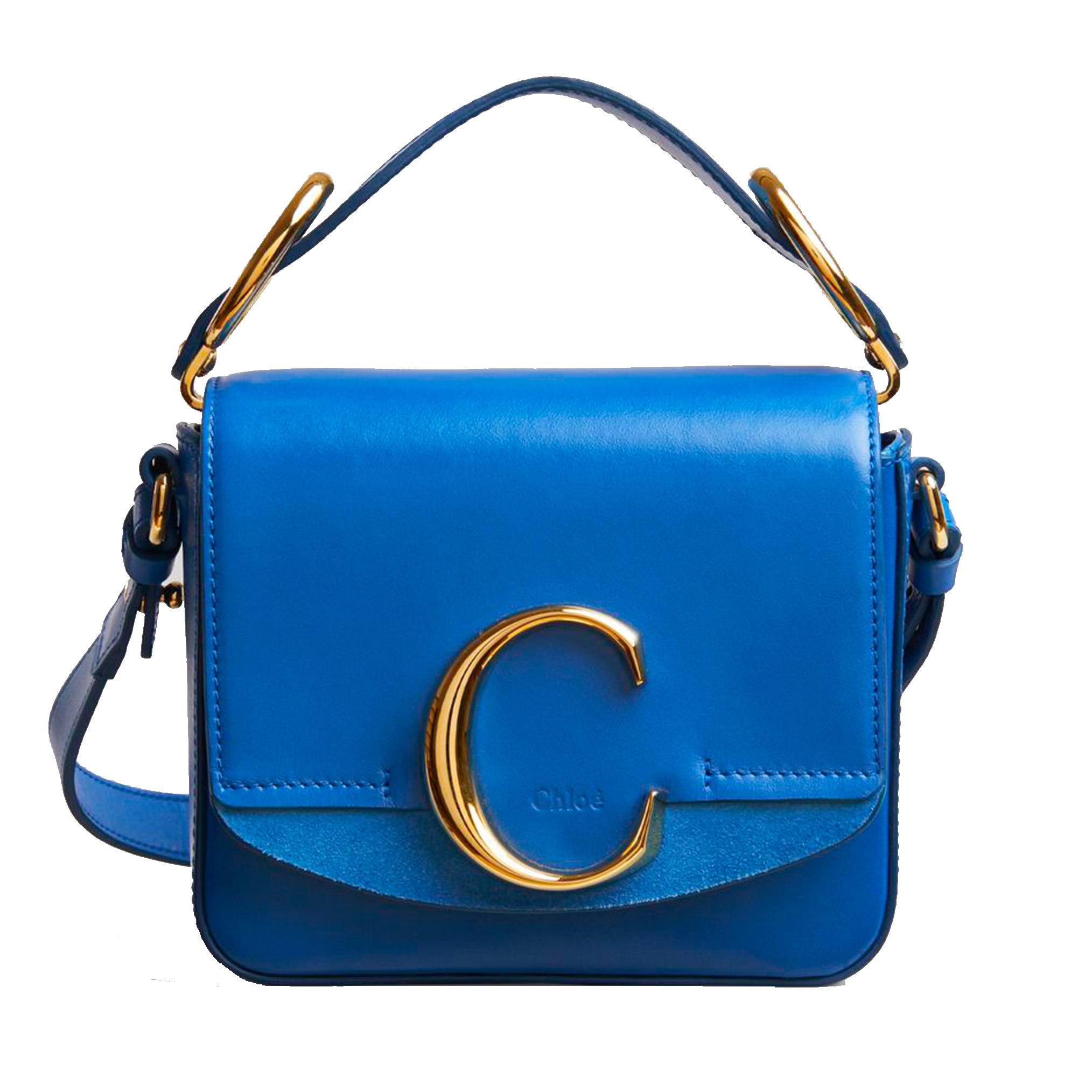 Chloé mini C Bag in blue suede and calfskin