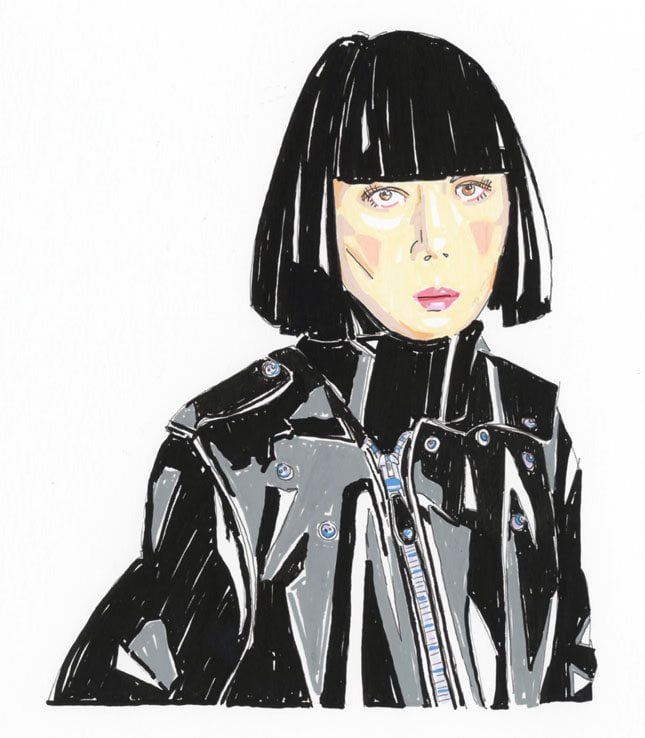 Seidler's illustration of Rei Kawakubo, founder of Comme des Garçons