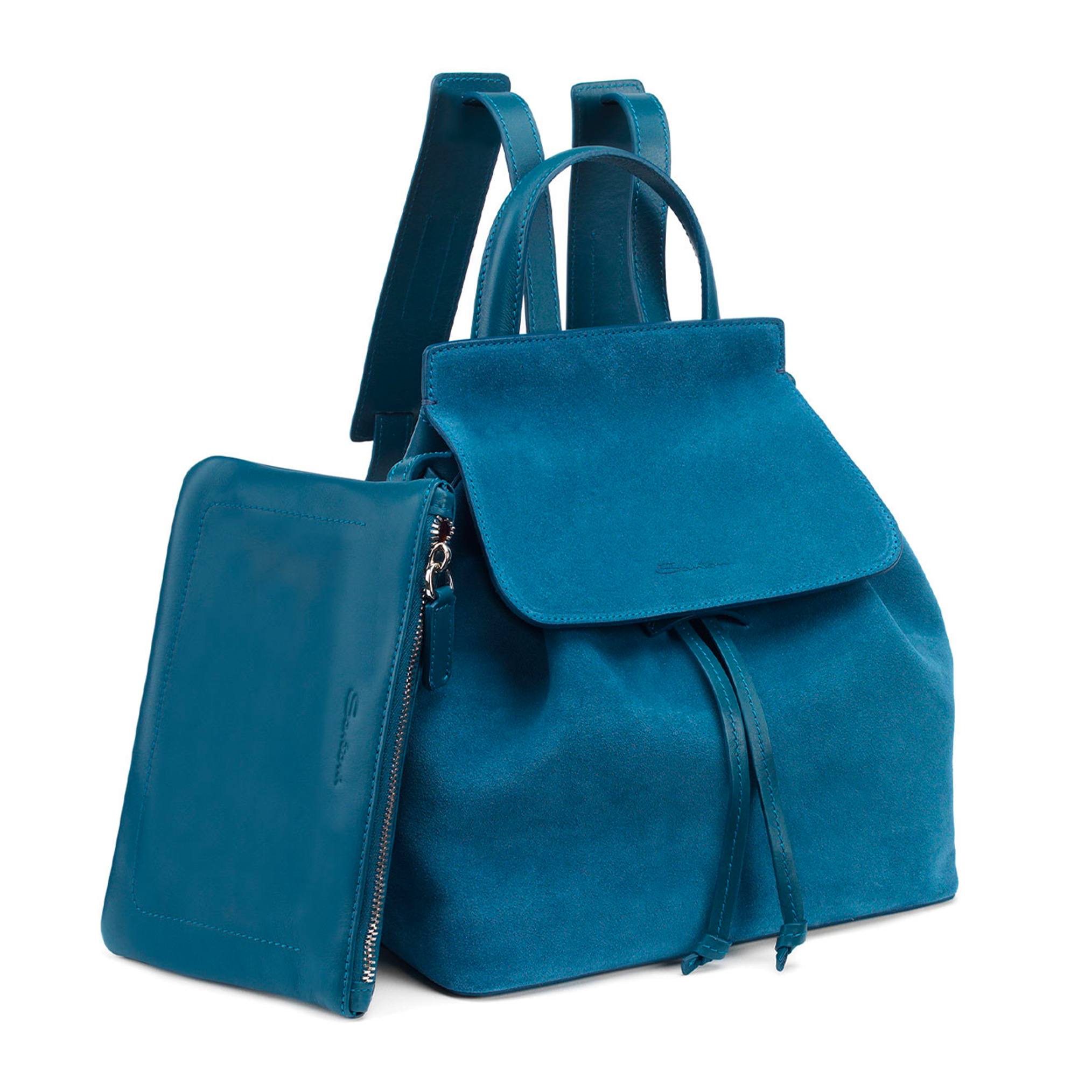 Santoni Backpack in blue suede and leather