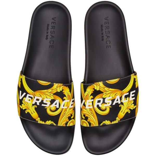 Versace Gold Hibiscus Print Slides