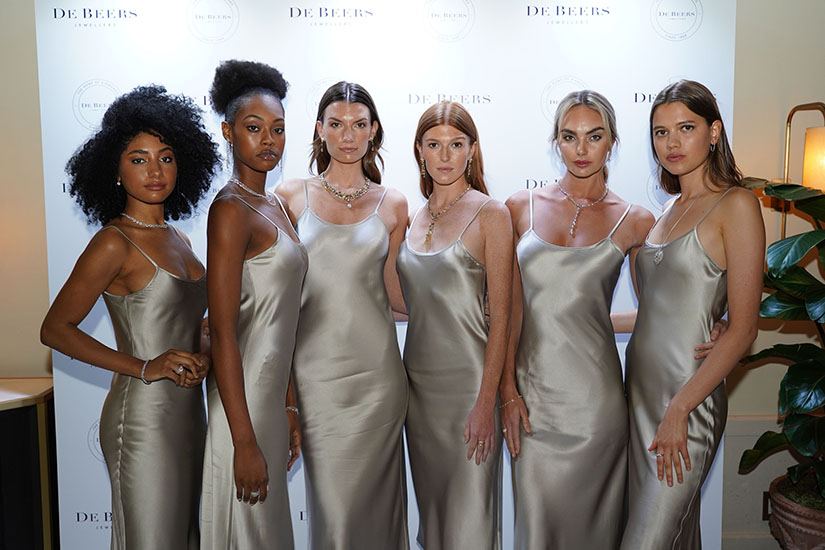 Models wearing De Beers jewelry at Le Sirenuse Miami for opening celebration for Bal Harbour boutique