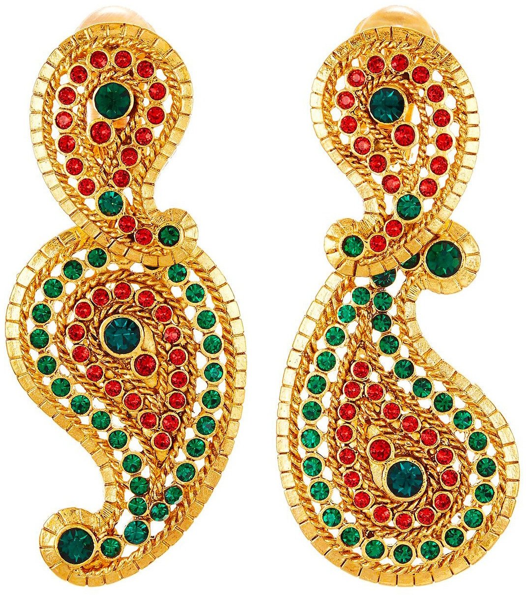 Oscar de la Renta Pavé Paisley Earrings with emerald and scarlet Swarovski crystals