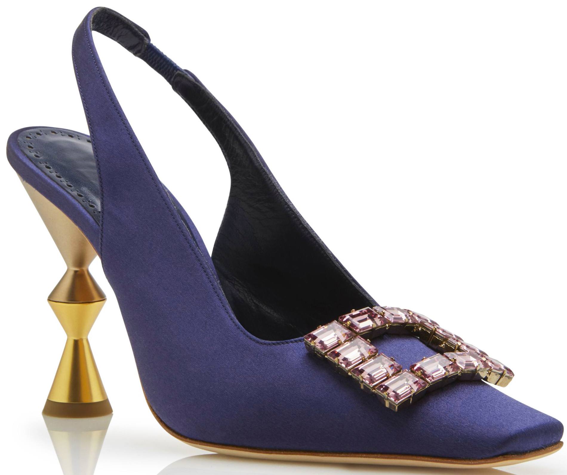 Navy Blue Satin Anazeh Slingback by Manolo Blahnik at Saks Fifth Avenue Bal Harbour