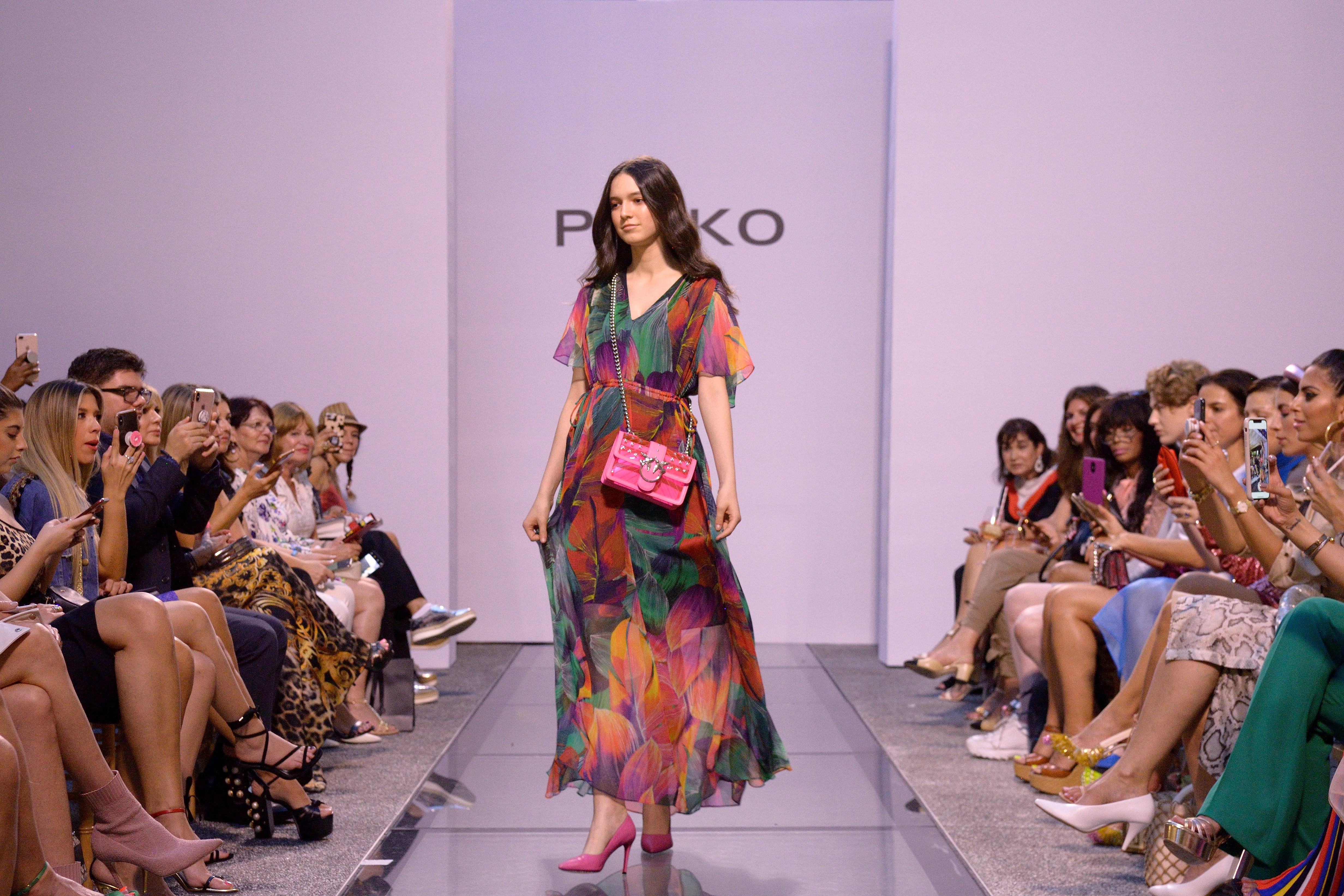 Model wearing Pinko SS19 collection at Walk in the Garden Fashion Show at Bal Harbour Shops