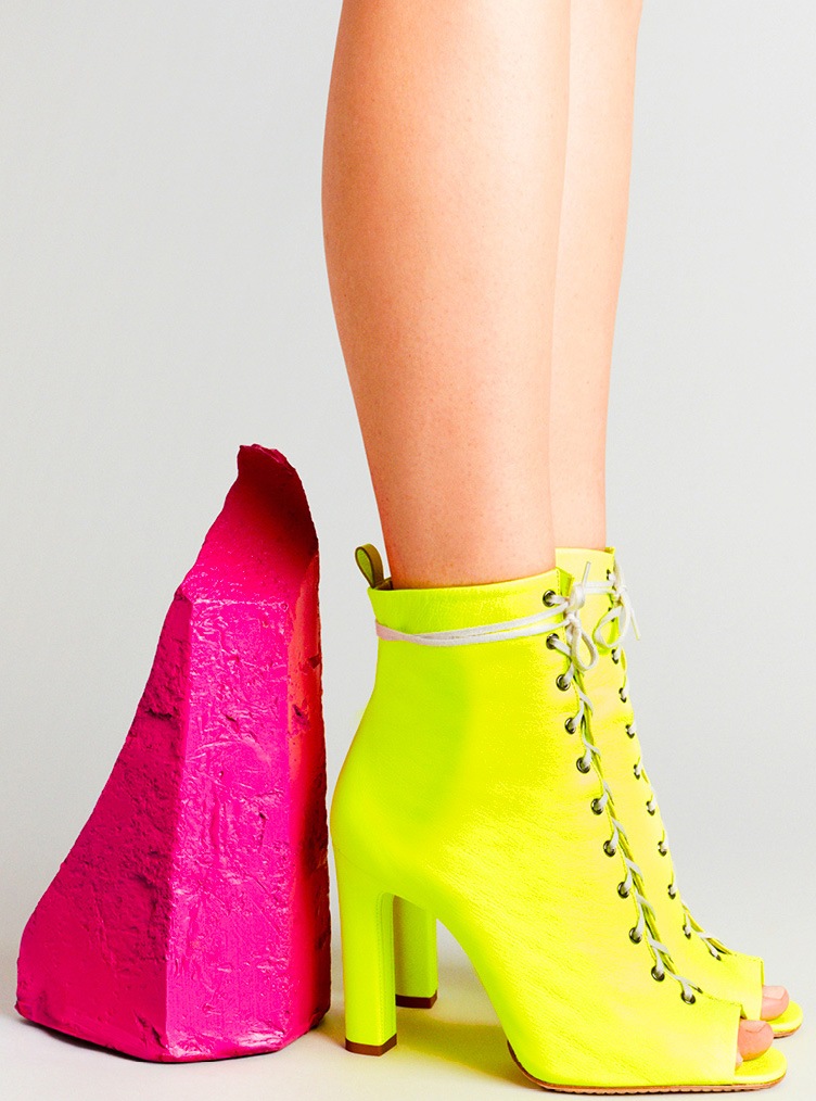 Laced Up Ankle Boot in Lime Leather by Santoni
