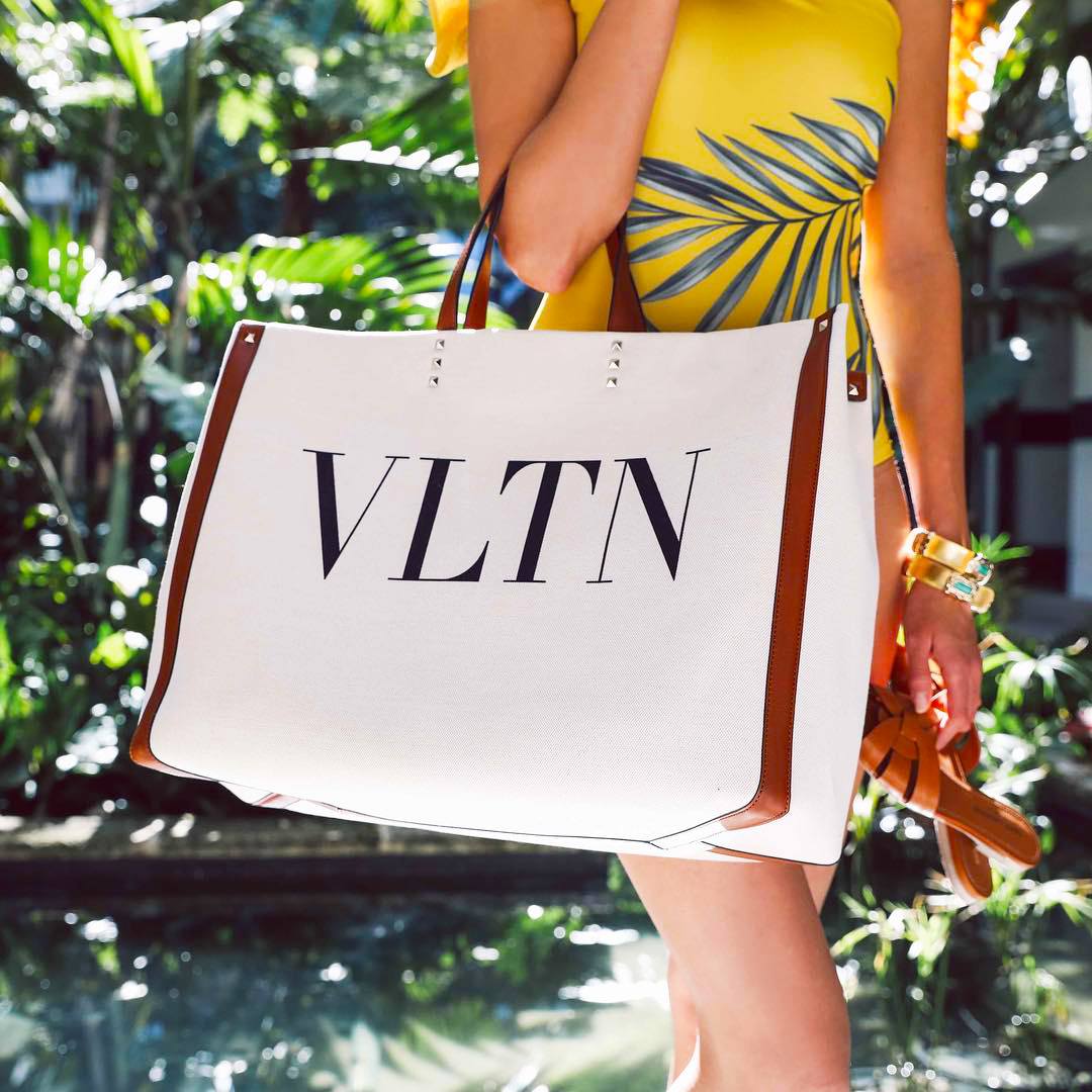 Valentino VLTN Canvas Shopping Bag in white
