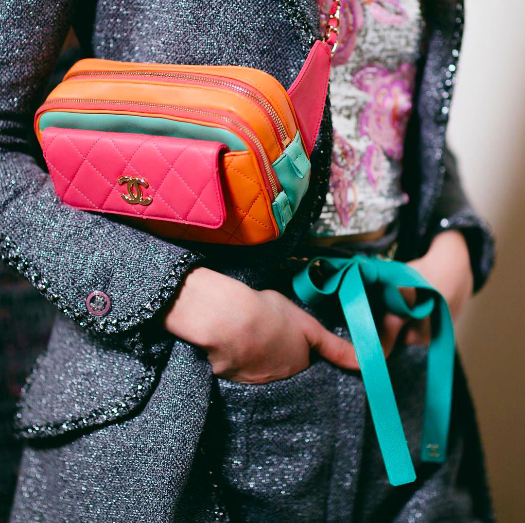 Chanel quilted belt bag in orange, pink and turquoise