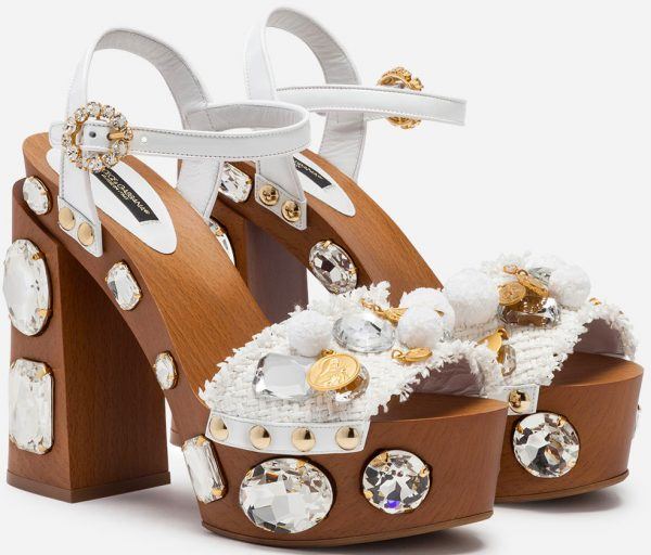 Dolce & Gabbana Sandals in Raffia with Platform & Jewel Embellishment