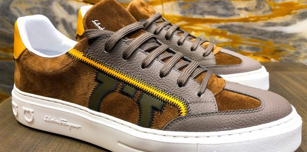Salvatore Ferragamo suede Gancini sneaker with retro-inspired lace-ups