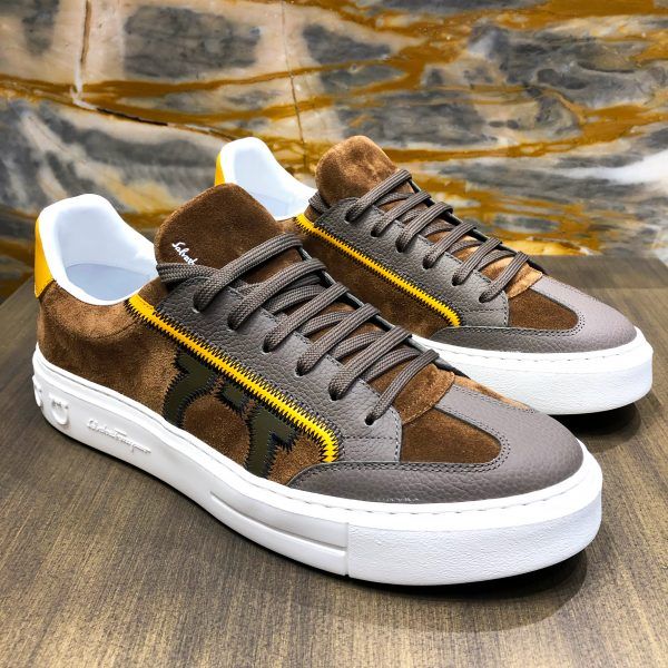 Salvatore Ferragamo suede Gancini sneaker with retro-inspired lace-ups