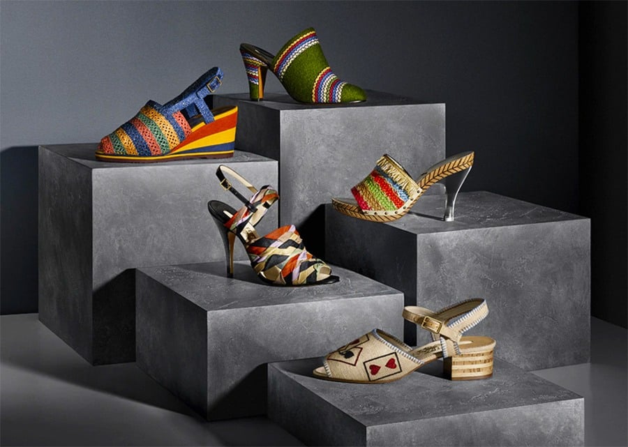 An exclusive collection of five shoes based on the original patents of Salvatore Ferragamo created between the thirties and fifties through the innovative and creative use of natural and recycled materials.