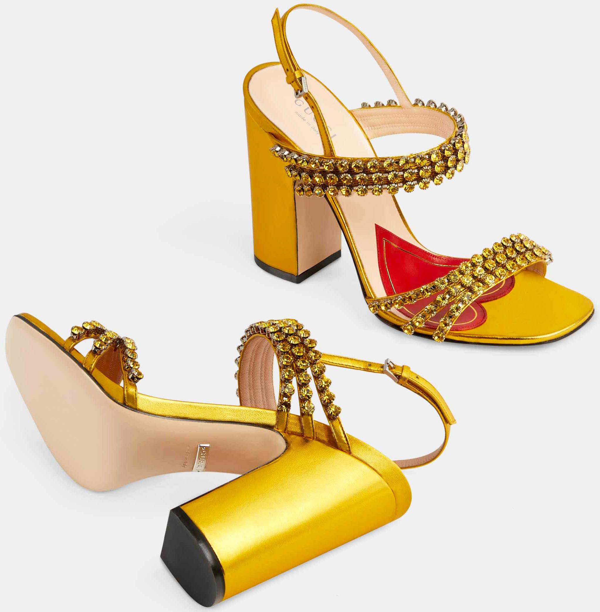 Gucci Metallic Sandal with Crystals in Gold Metallic