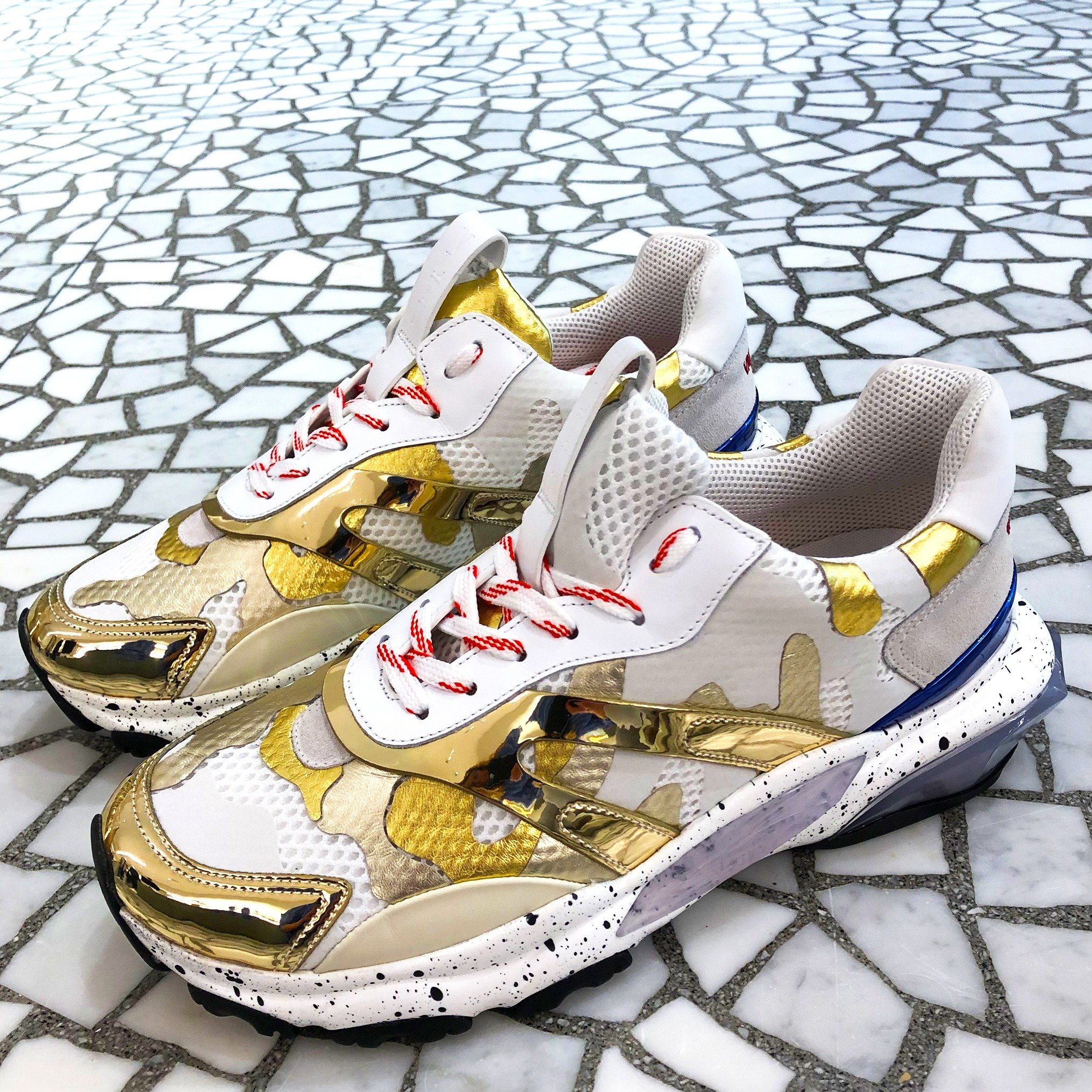 Valentino Camoflauge Bounce Sneaker with gold details