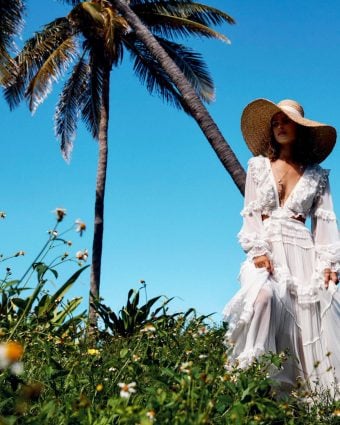 Zimmermann SS19 white ruffle dress and oversize capaline