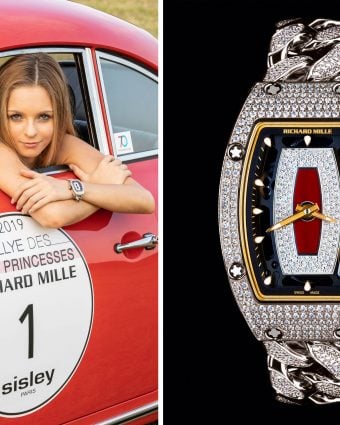 Professional racecar driver Aurora Straus wearing the RM 07-01 full-set on open-link bracelet.