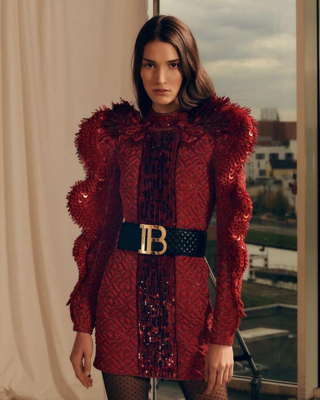 Balmain Red Dress from the Pre-Fall 2019 Balmain Army Collection