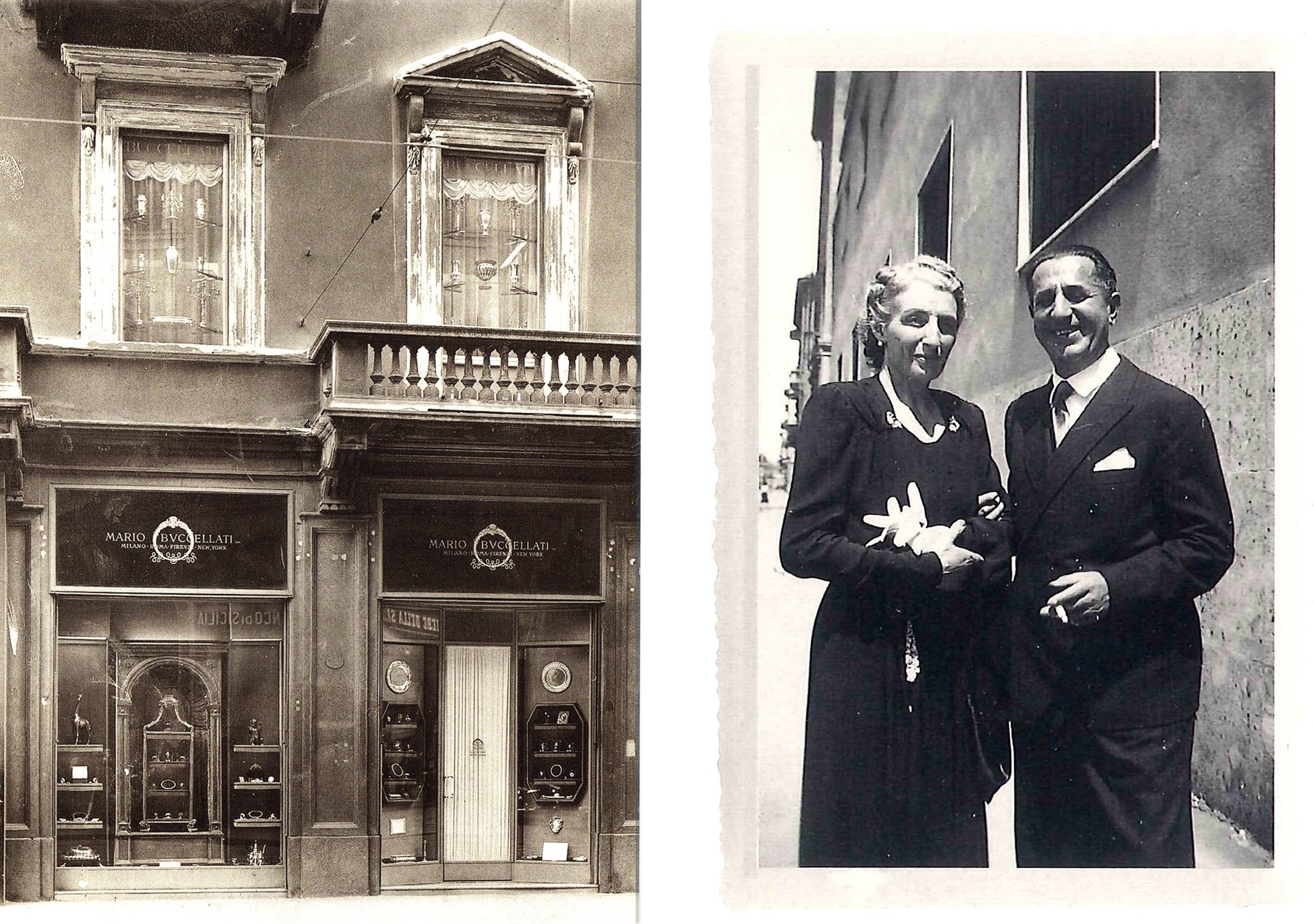 The first Buccellati boutique in Milan in the early 20th century. Mario Buccellati, the founder of the Italian jewelry company Buccellati, with his wife, Maria.
